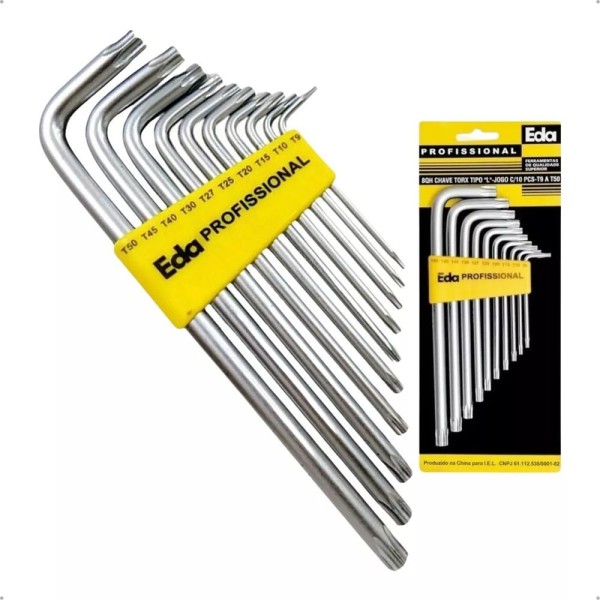 Encontraproduto.com.br - Jogo De Chaves Extra Longa Tipo L Torx T9 A T50 Kit 10 Pçs