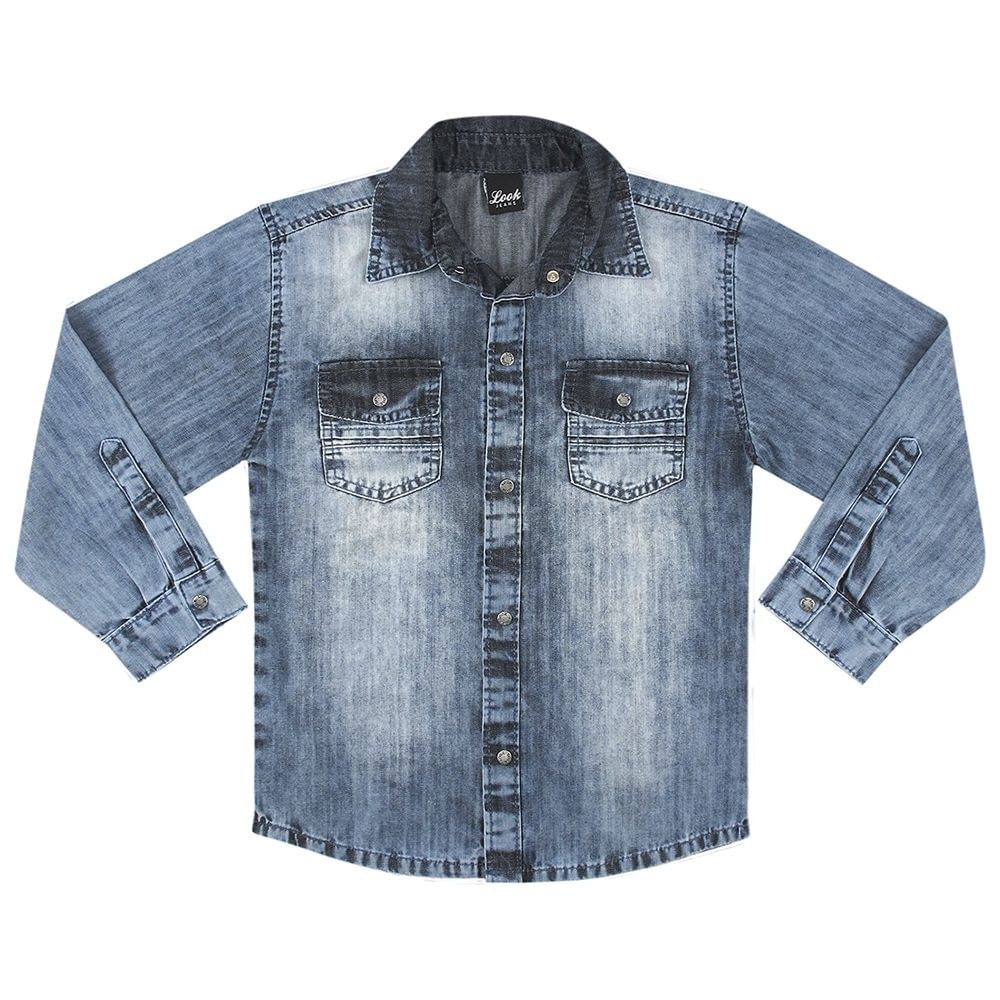 Camisa Look Jeans Manga Longa Jeans Azul