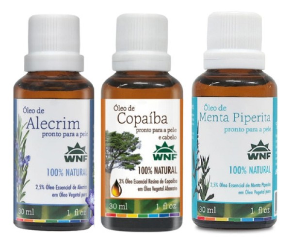 Encontraproduto.com.br - Box de Óleos Essenciais Prontos para os Cabelos (Menta Piperita,Alecrim e Copaíba) 30ml - WNF