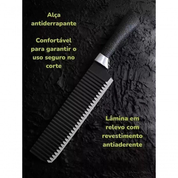 Encontraproduto.com.br - Jogo Facas Churrasco Antiaderente Preto