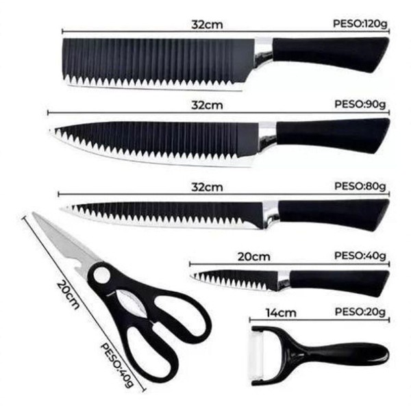 Encontraproduto.com.br - Jogo Facas Churrasco Antiaderente Preto