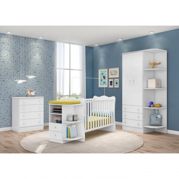 Encontraproduto.com.br - Quarto Infantil C/Guarda Roupa, Berço Cômoda Branco