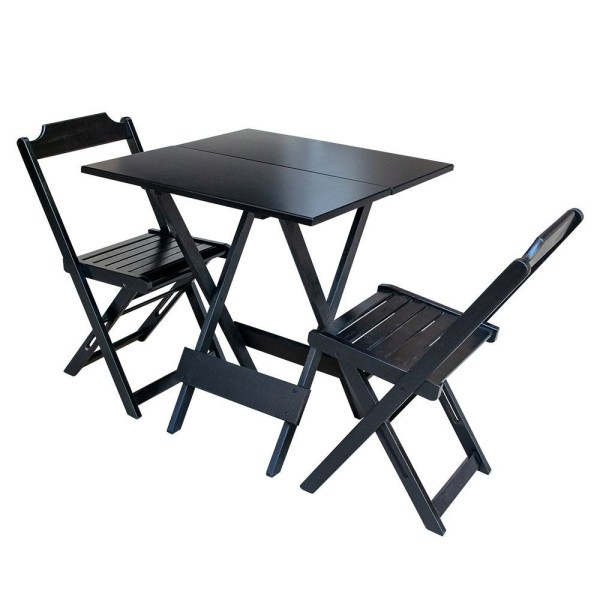 Encontraproduto.com.br - Jogo De Mesa Dobravel Com 2 Cadeiras De Madeira 70X70 Pratica - Preto - Preto