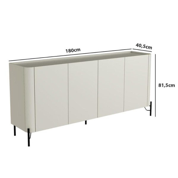 Encontraproduto.com.br - Balcão Buffet 180cm Porta Lisa 100% Mdf Com Pés Em Metal Cor:luna Com Preto