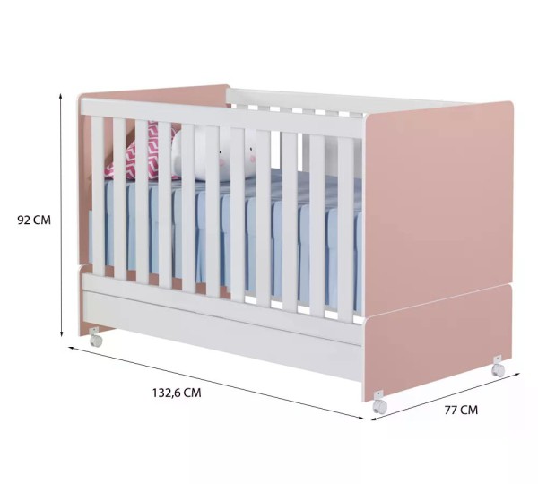 Encontraproduto.com.br - Berço Mini Cama Com Colchao Encanto 3200 Rose Branco Peternella