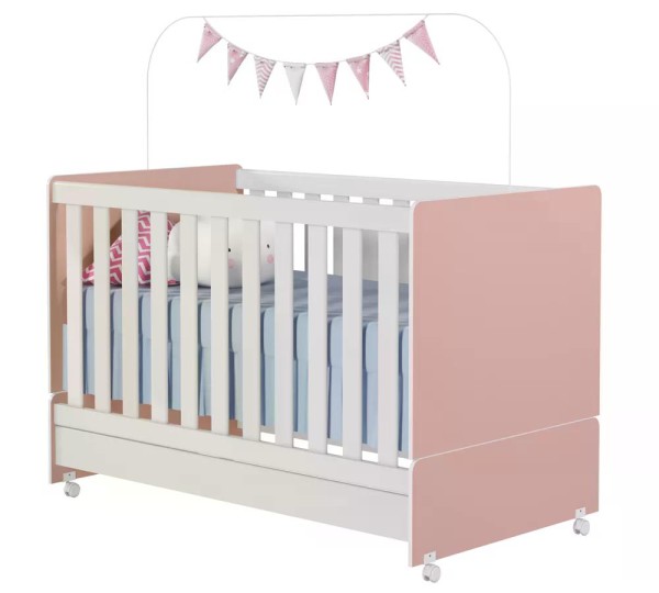 Encontraproduto.com.br - Berço Mini Cama Com Colchao Encanto 3200 Rose Branco Peternella