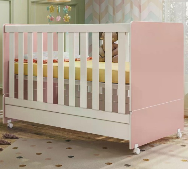 Encontraproduto.com.br - Berço Mini Cama Com Colchao Encanto 3200 Rose Branco Peternella