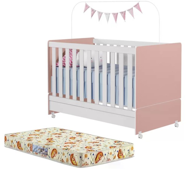 Encontraproduto.com.br - Berço Mini Cama Com Colchao Encanto 3200 Rose Branco Peternella