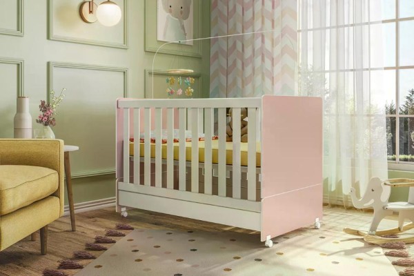 Encontraproduto.com.br - Berço Mini Cama Com Colchao Encanto 3200 Rose Branco Peternella