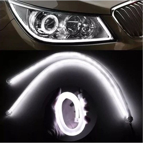 Encontraproduto.com.br - Par Fita Barra Led Neon 12v Para Farol 50cm Branca