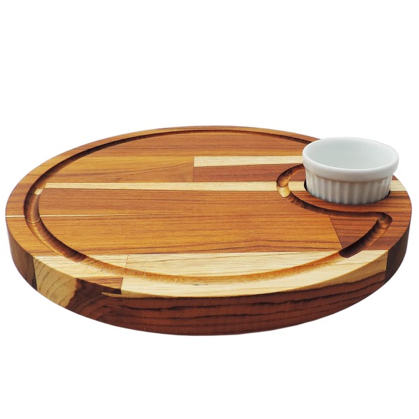 Encontraproduto.com.br - Tábua Churrasco Frios Corte Madeira Teca Com Molheira 25Cm