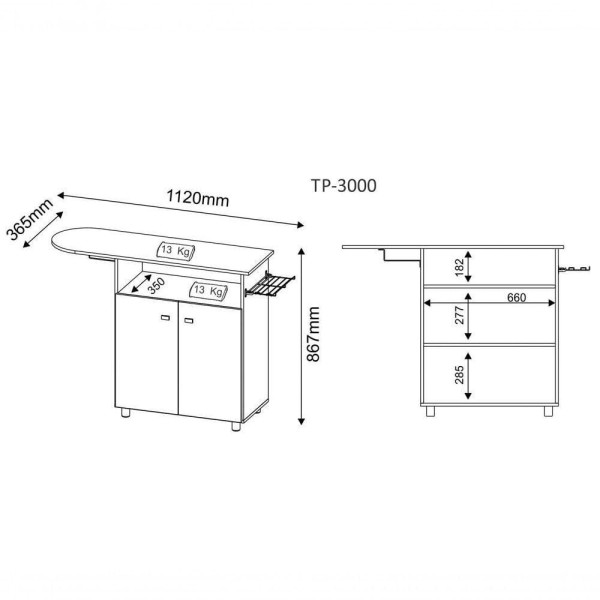 Encontraproduto.com.br - Tabua de Passar Roupa 2 Portas TP3000 Tecno Mobili