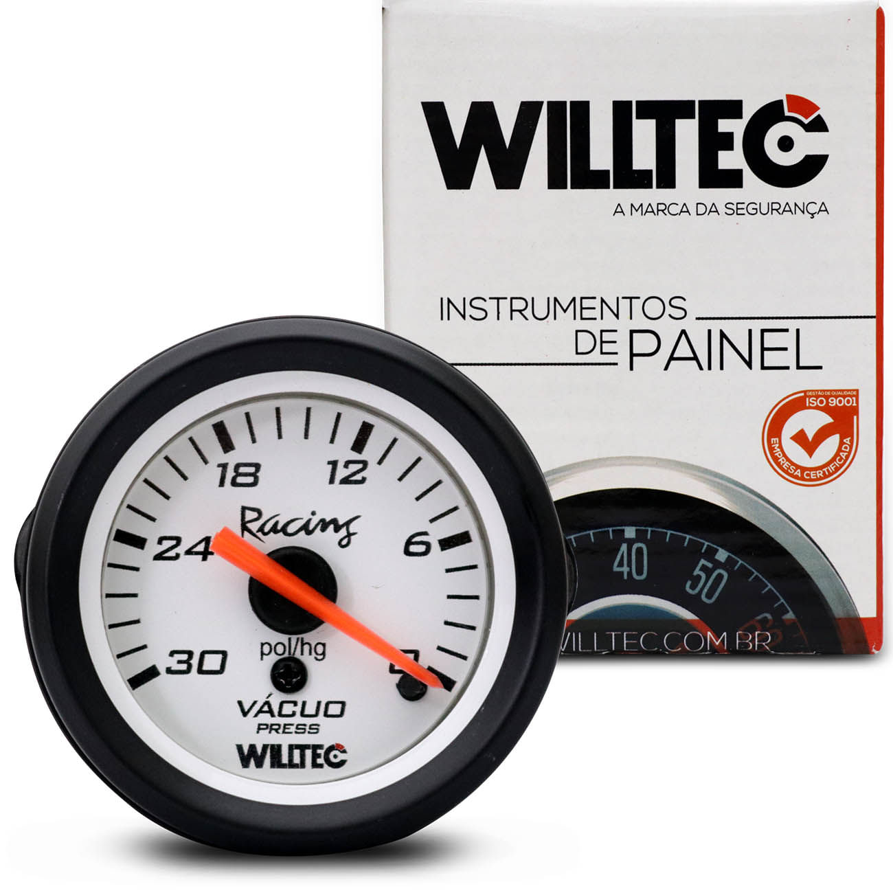 Manômetro Vacuômetro Relógio Pressão Vácuo Universal 0-30pol/hg Branco 52mm Willtec