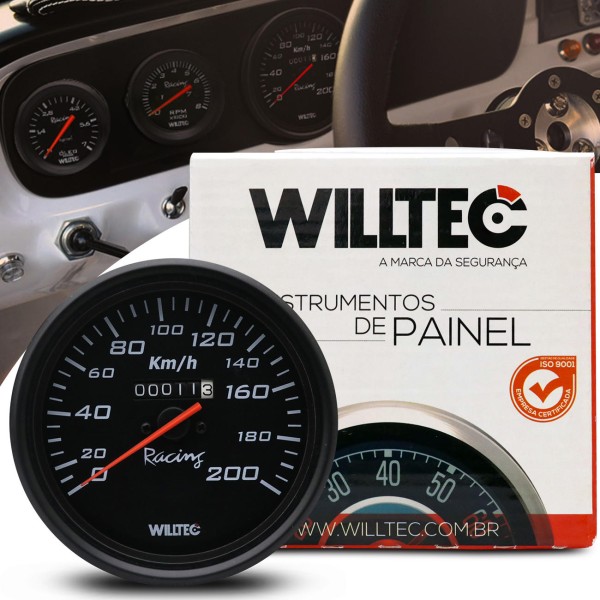 Encontraproduto.com.br - Velocímetro Universal 200km/h com Hodômetro Preto 110mm Willtec