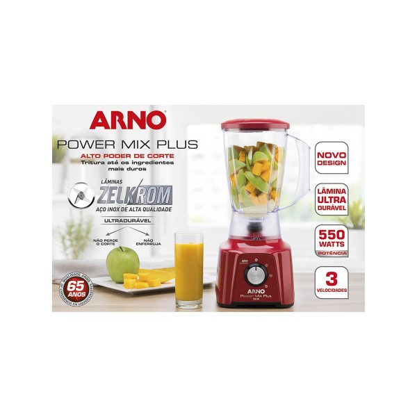 Encontraproduto.com.br - Liquidificador Arno Power Mix Plus Vermelho com Jarra de 2 litros Cristalina LQ21