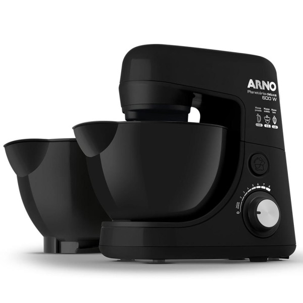 Encontraproduto.com.br - Batedeira Planetária Arno Deluxe SX31 600W com 2 Tigelas 4L e 8 Velocidades Preta 220V