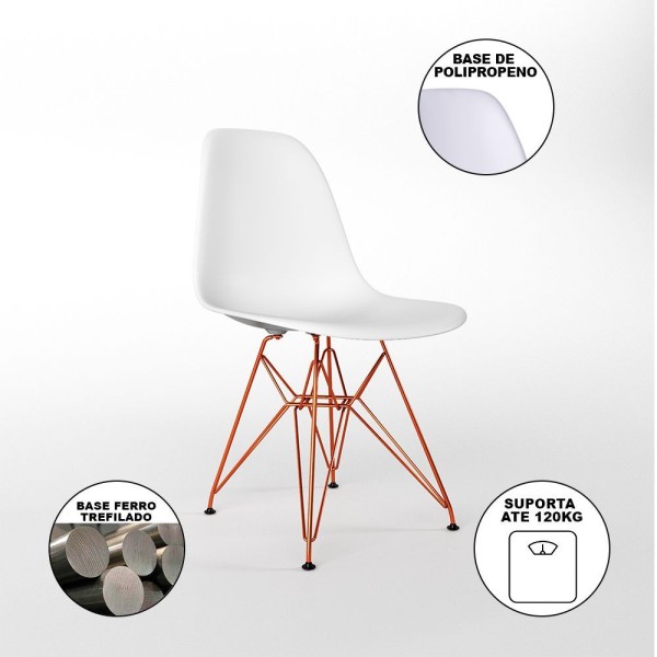 Encontraproduto.com.br - Escrivaninha Industrial Escritório Preta Malta Com 1 Cadeira Eames Eiffel Branca Base Cobre Marrom