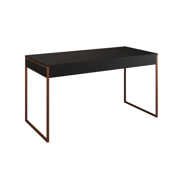 Encontraproduto.com.br - Escrivaninha Industrial Escritório Preta Malta Com 1 Cadeira Eames Eiffel Branca Base Cobre Marrom