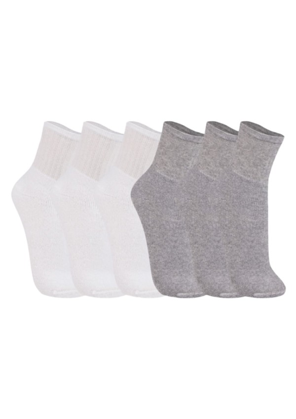 Kit 6 Pares Meias Trifil Algodão AU Atoalhada Esportiva 8720 Branco/Cinza