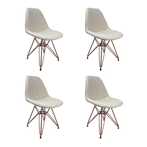 Encontraproduto.com.br - Kit 4 Cadeiras Jantar Estofadas Nude Eiffel Eames Base Cobre - Cor: Nude