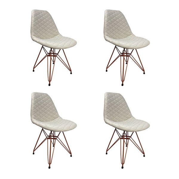 Encontraproduto.com.br - Kit 4 Cadeiras Jantar Estofadas Nude Eiffel Eames Base Cobre - Cor: Nude