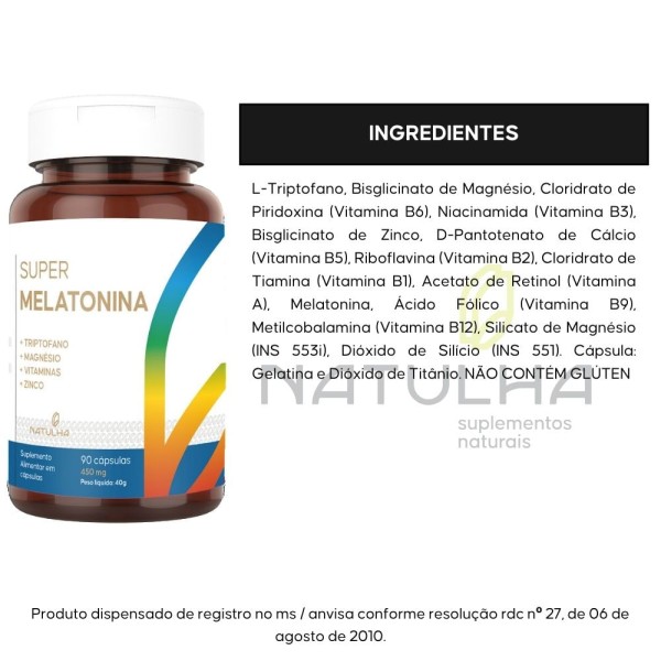 Encontraproduto.com.br - KIT 2X Super Melatonina com Triptofano, Magnésio, Zinco e Vitaminas 90 cápsulas - Natulha