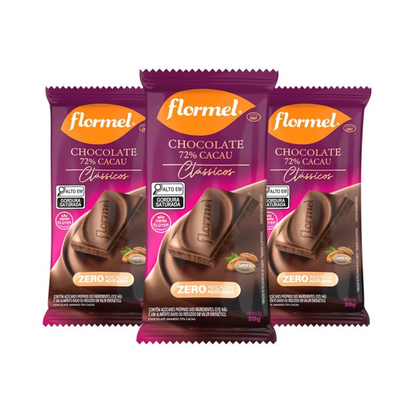 Encontraproduto.com.br - Kit Barras de Chocolate 72% Cacau com 3 unidades de 20g