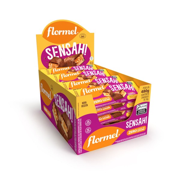 Encontraproduto.com.br - Barra De Chocolate Recheado Com Caramelo E Amendoim Sensah - 16 Unidades