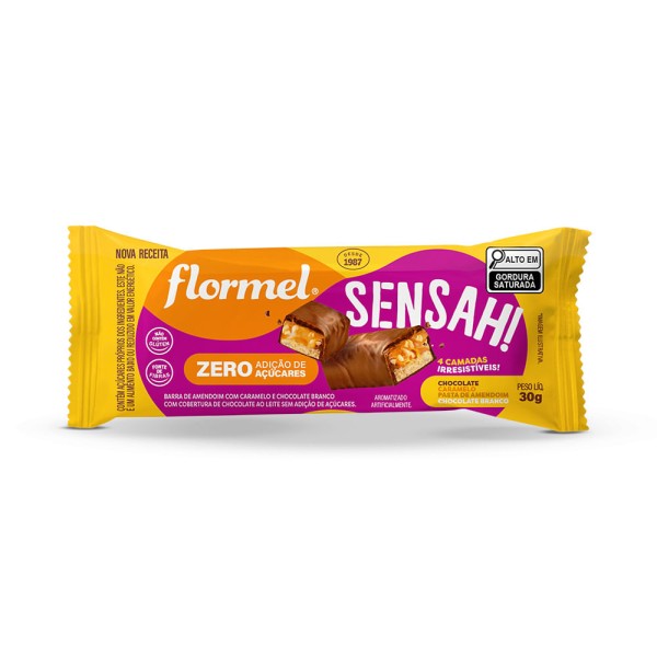Encontraproduto.com.br - Barra De Chocolate Recheado Com Caramelo E Amendoim Sensah - 16 Unidades