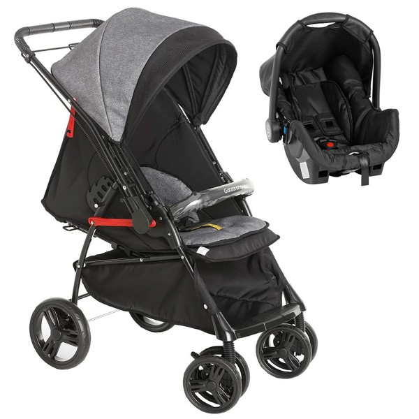 Encontraproduto.com.br - Carrinho Bebê Berço Passeio Até 15Kg Reversível Galzerano Cinza Preto Maranello II + Bebê Conforto