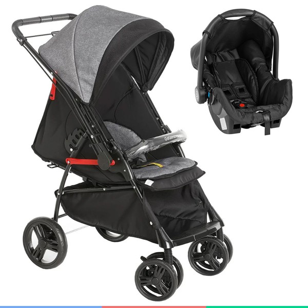 Encontraproduto.com.br - Carrinho Bebê Berço Passeio Até 15Kg Reversível Galzerano Cinza Preto Maranello II + Bebê Conforto