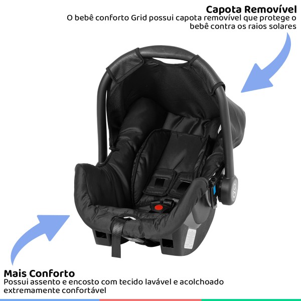 Encontraproduto.com.br - Carrinho Bebê Berço Passeio Até 15Kg Reversível Galzerano Cinza Preto Maranello II + Bebê Conforto