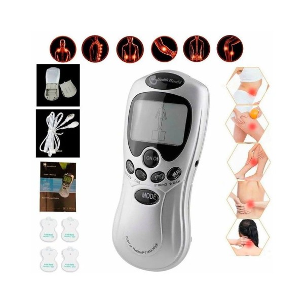 Encontraproduto.com.br - Massageador Elétrico Digital Para Dores Tensão Muscular 4 Eletrodos Fisioterapia Acupuntura