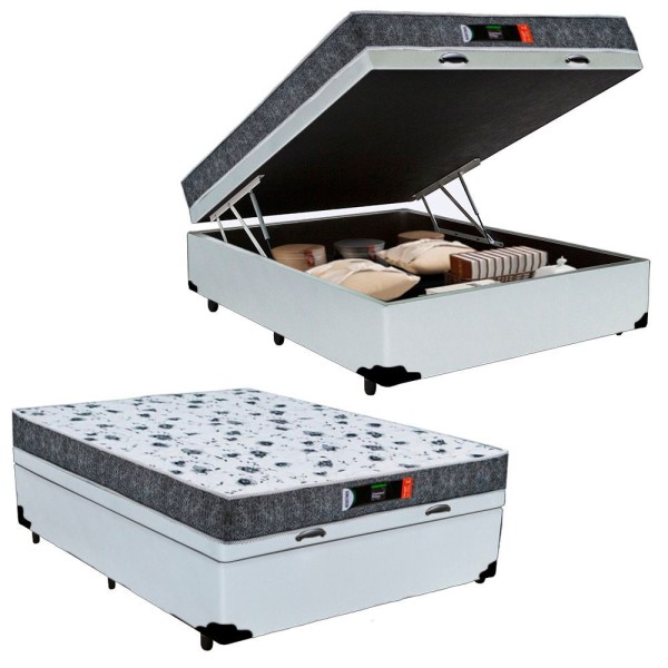 Encontraproduto.com.br - Cama Box Baú Casal + Colchão Ortopédico Resistente Pró D28 Prime Colchões 138x188x60 Branco