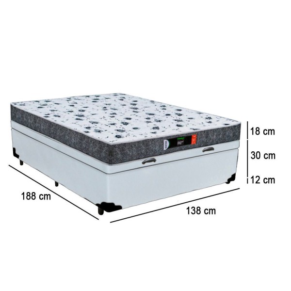 Encontraproduto.com.br - Cama Box Baú Casal + Colchão Ortopédico Resistente Pró D28 Prime Colchões 138x188x60 Branco