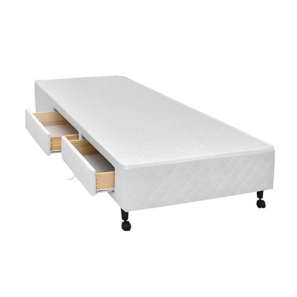Encontraproduto.com.br - Cama Box Base C/gavetas Solteiro Poli Tecido White (88x27-c/2 Gavs) - Castor