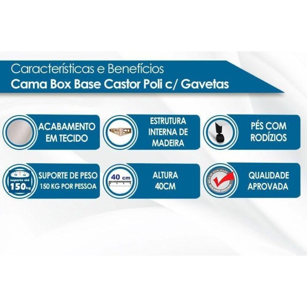 Encontraproduto.com.br - Cama Box Base c/Gavetas Solteiro Poli Tecido Black (88x23-c/2 Gavs) - Castor
