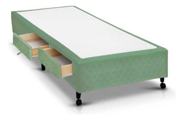 Encontraproduto.com.br - Cama Box Base C/gavetas Solteiro Poli Verde (88x27-c/2 Gav)