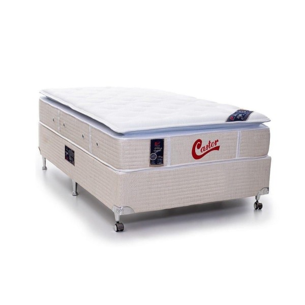 Cama Box + Colchão Castor Solteiro Super Luxo Vitagel One Face Pocket 96x203x56cm