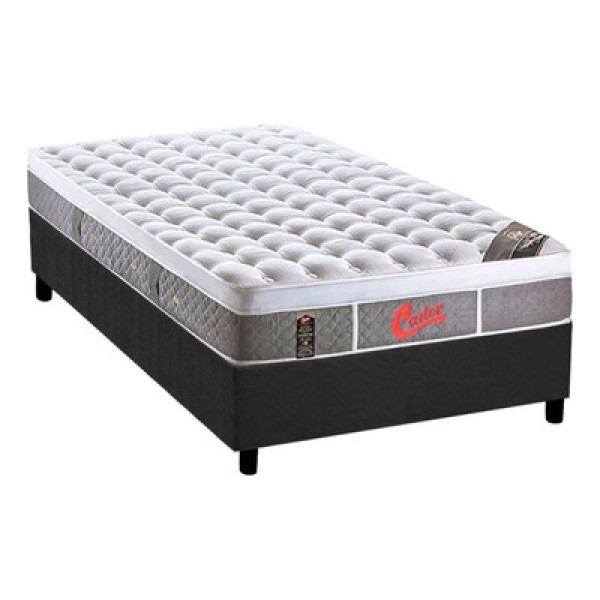 Encontraproduto.com.br - Cama Box Solteiro: Colchão Molas Ensacadas Castor Gold Star Plush+Base Gray(88X188)