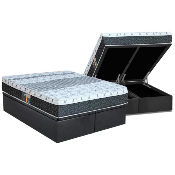 Cama Box Baú Queen: Colchão Molas Bonnel Castor System Class One Face + Base CRC Suede Gray(158x198)