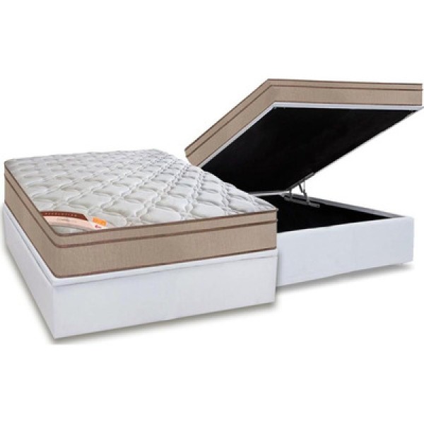 Encontraproduto.com.br - Conjunto Box Baú Casal: Colchão Molas Castor Bonnel Revolution + Base CRC Courano White(138x188)