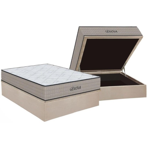 Encontraproduto.com.br - Conjunto Box Baú Casal: Colchão Espuma Orthoflex D45 Genova + Base CRC Suede Clean(138x188)