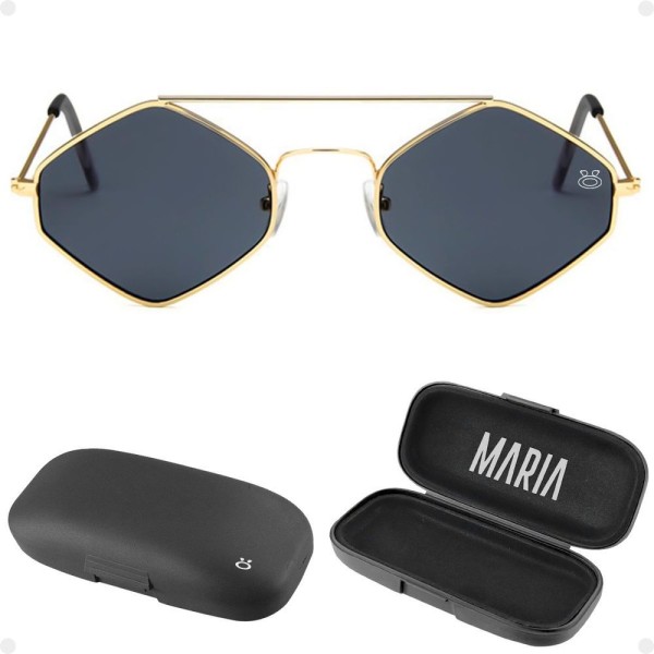 Oculos Sol Feminino Losango Aço Metal Proteção Uv Case Maria