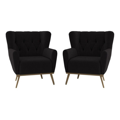 Kit 02 Poltronas Decoraçao Recepçao Pes Madeira GM Milani Store