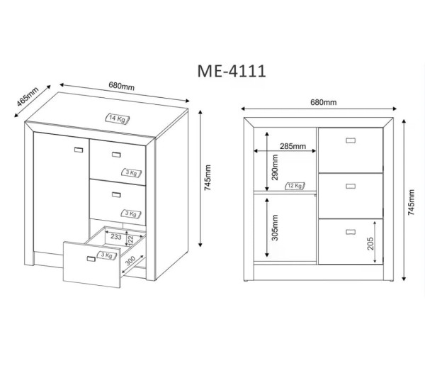 Encontraproduto.com.br - Balcão Para Escritório 1 Porta 3 Gavetas ME4111 Tecno Mobili
