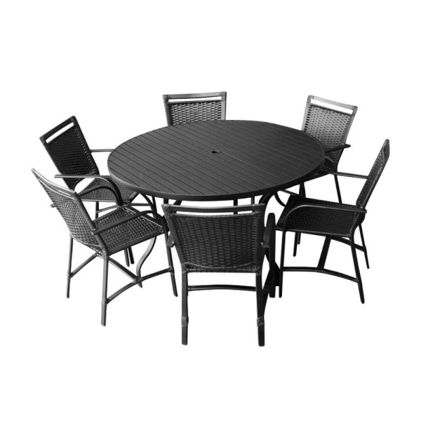 Encontraproduto.com.br - Conjunto Mesa Redonda 1,40cm Com 6 Cadeiras Betta Em Alumínio Área Externa Preto