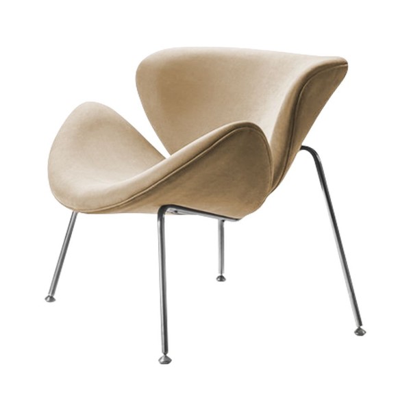 Encontraproduto.com.br - Poltrona Design Trevo Suede Bege Base Cromada - Cor: Bege