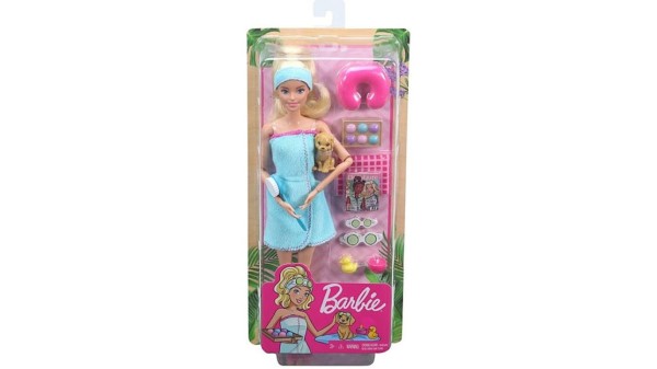 Encontraproduto.com.br - Boneca Barbie Dia de Spa Loira Com Pet Articulada Gkh73 Mattel