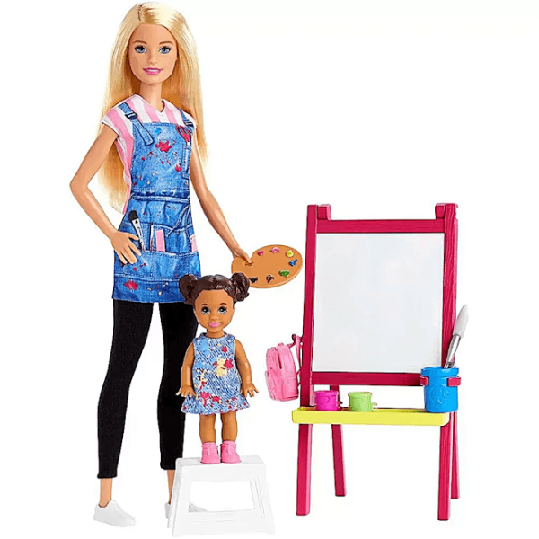 Encontraproduto.com.br - Boneca Barbie Kit Professora De Arte Loira Com Aluna Mattel GJM29